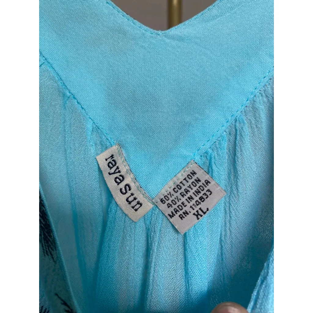 Raya Sun Bathing Suit Cover Dress Aqua Blue Palm Tree Embroidered Beach Resort - Image 6