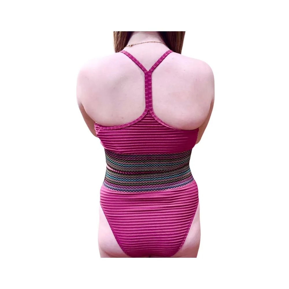 NEW Cupshe SWIMSUIT Women's MED Magenta Twist Peek Bikini Top High Waist Bottom - Image 8