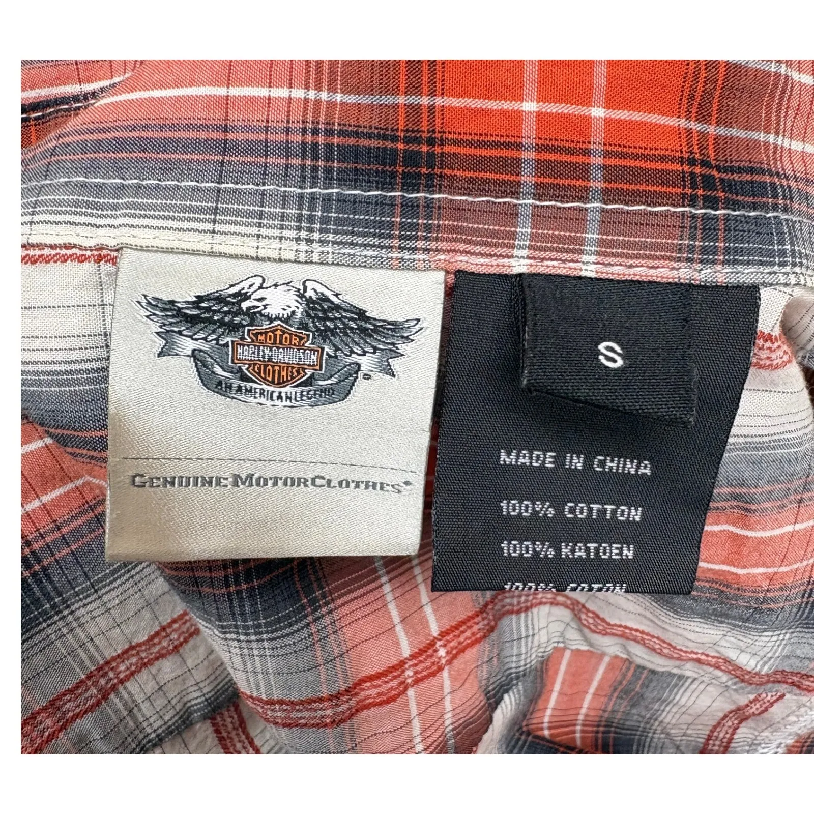 Harley Davidson Womens Plaid Western Pearl Snap Y2K Retro Biker Moto S - Image 4