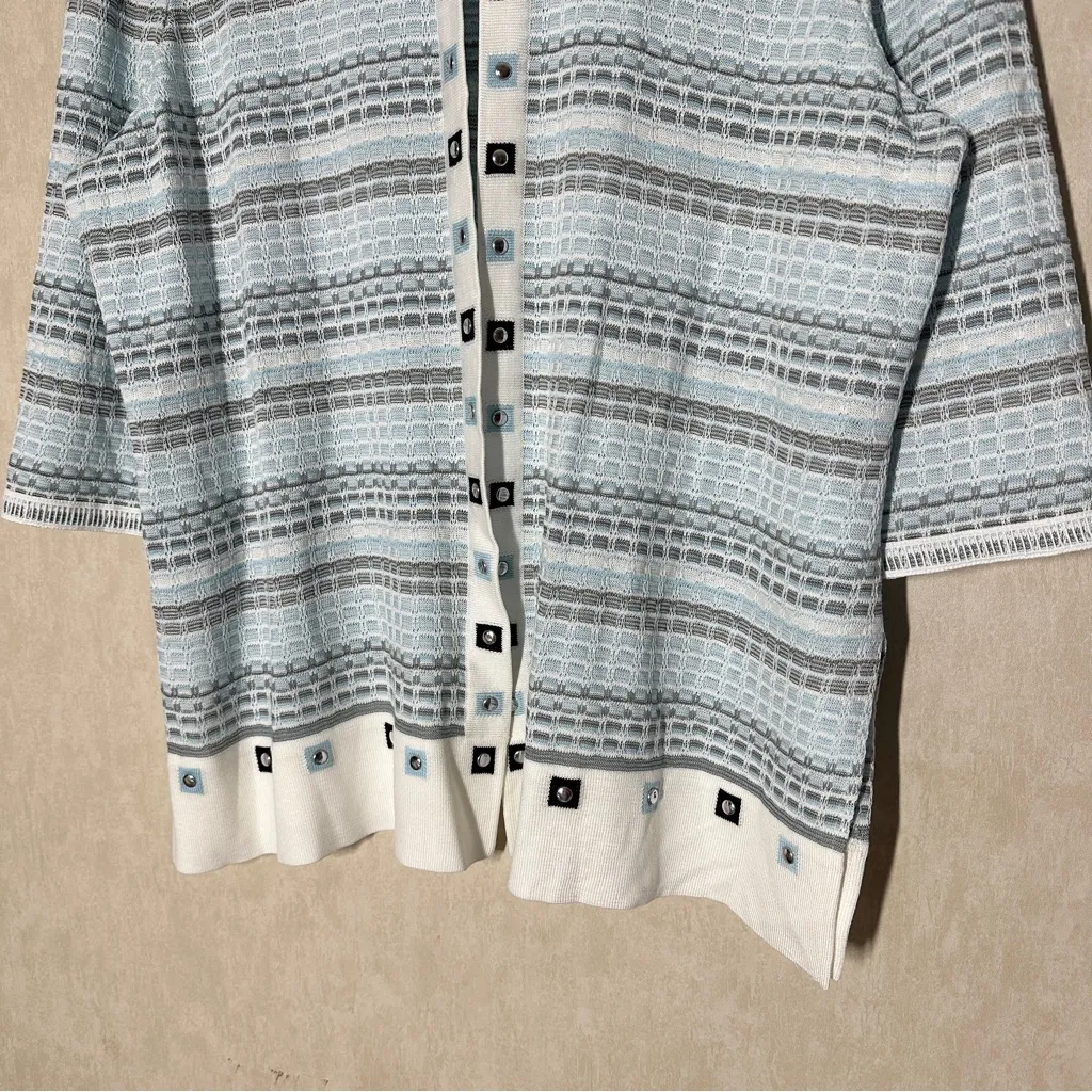 Ming Wang Women’s Knit Cardigan Sweater 7/8 Sleeve Preppy in Stripe Blue 1X - Image 3