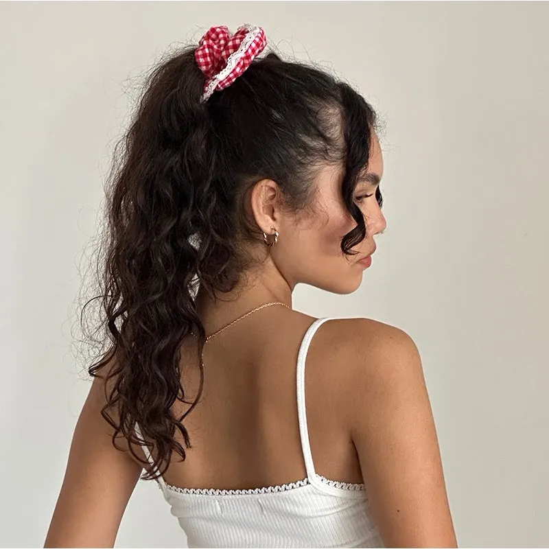 Motel Rocks NWT Scrunchie In Red Gingham With Lace - Image 3