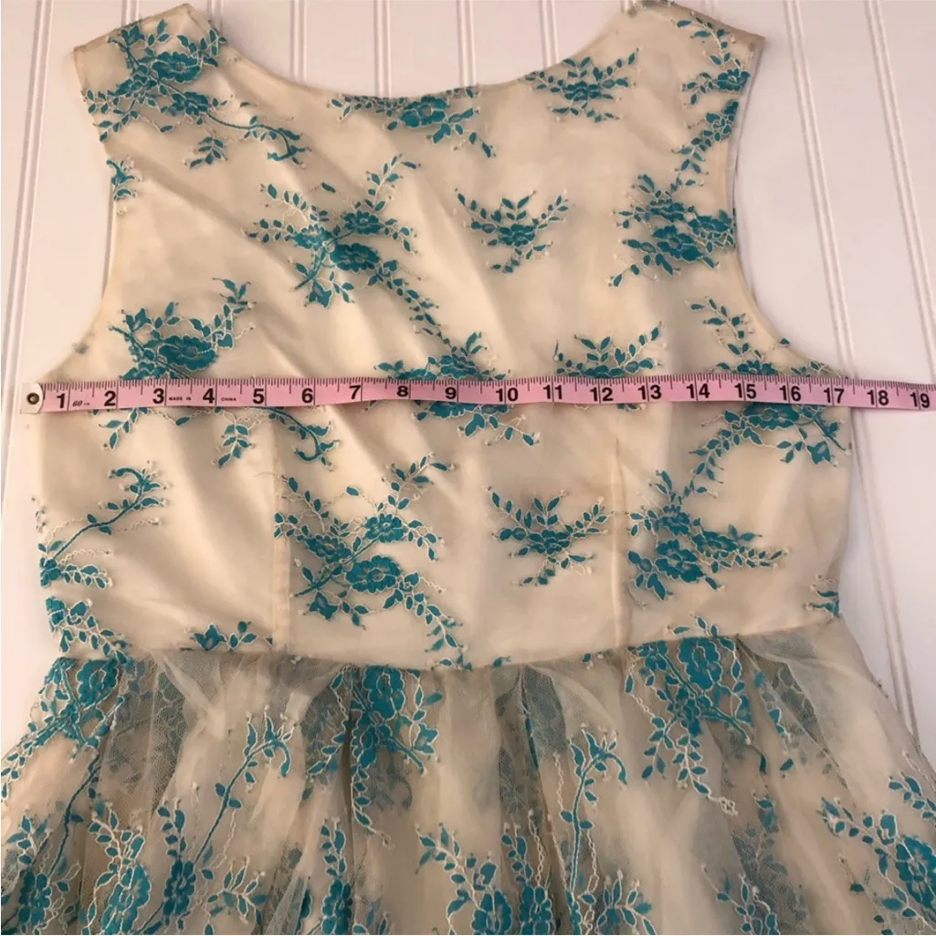 Alice + Olivia Fila Flare Box Pleat Blue Floral Lace Mini Dress - Image 13