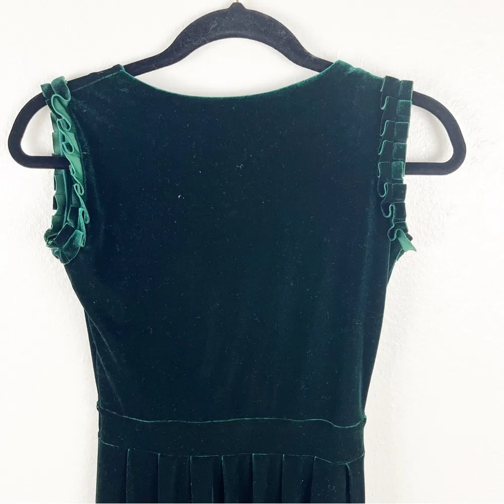 DESIR COUTURE Emerald Green Velvet Side Split Pleated Waist Maxi Dress Small - Image 10