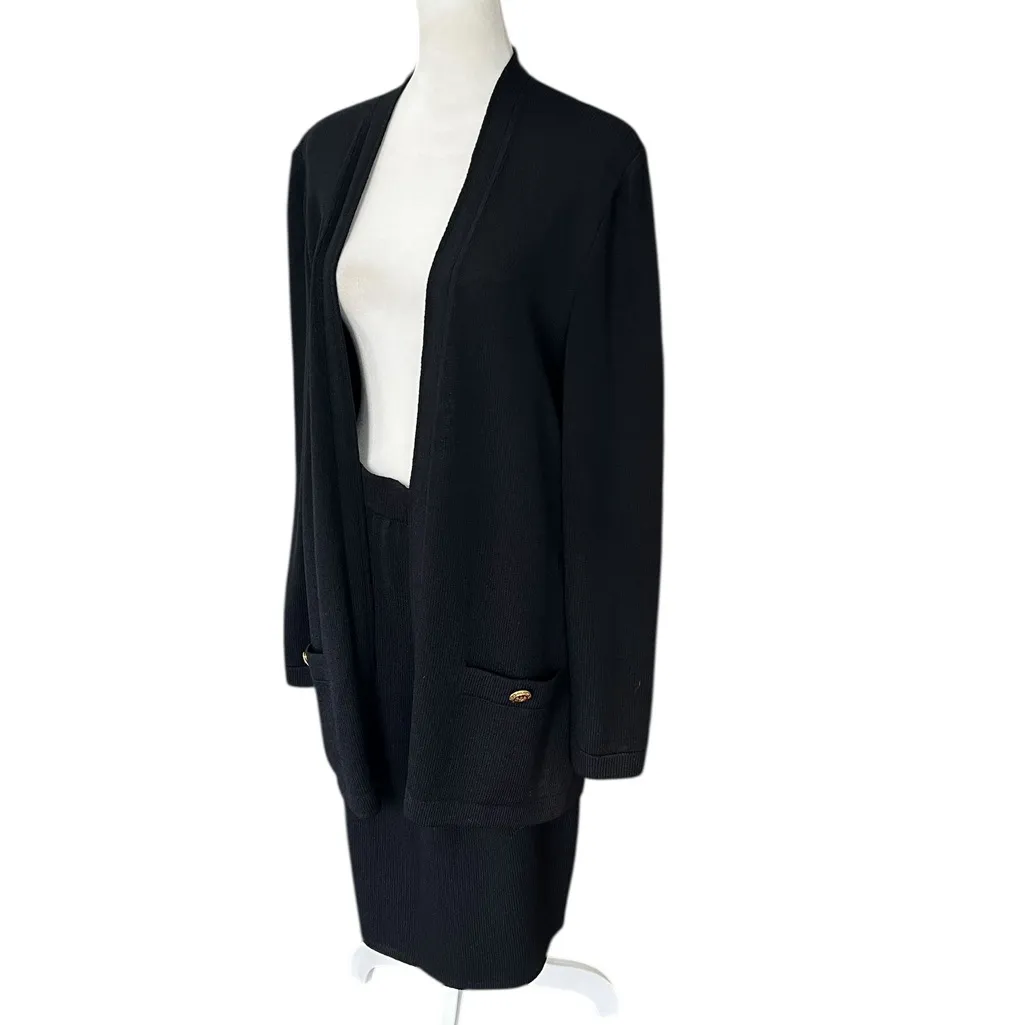 ST. JOHN COLLECTION Black Santana Knit 2-Piece Set Blazer & Skirt Size M - Image 4