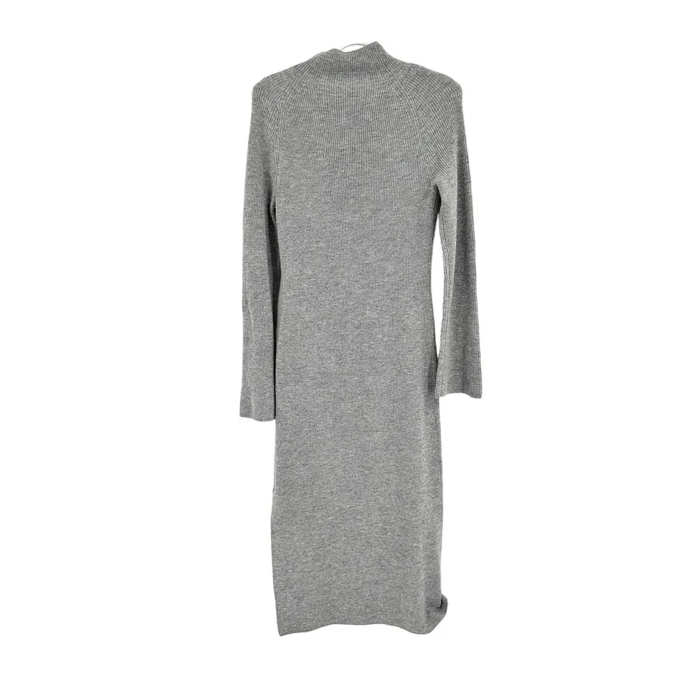 Theory Governor Wool Cashmere Mock Neck Long Slevee Ribbed Knit Midi Dress - Image 7