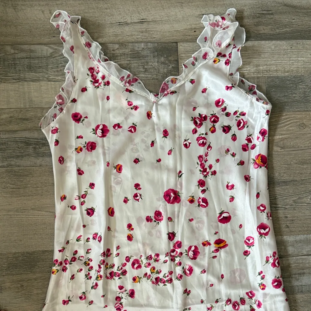 Oscar de la Renta Floral White and Pink Slip Dress size L - Image 2