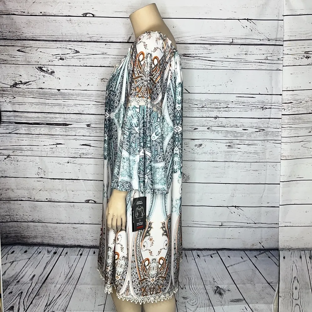 Avenue NWT Size 26/28 Boho Printed Tassel Tie Off the Shoulder Peasant Dress - Image 5