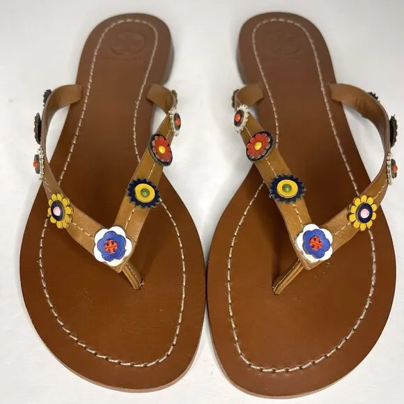 Tory Burch Woman’s 6.5 Marguerite Terra Brown Leather Thong Sandal Flip Flop - Image 2