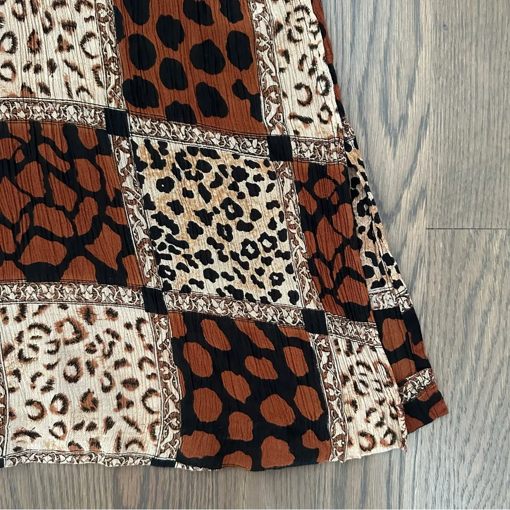 Vintage 90s Grunge Animal Print Patchwork Gauze Midi Dress Brown Multicolor M Size M - Image 2
