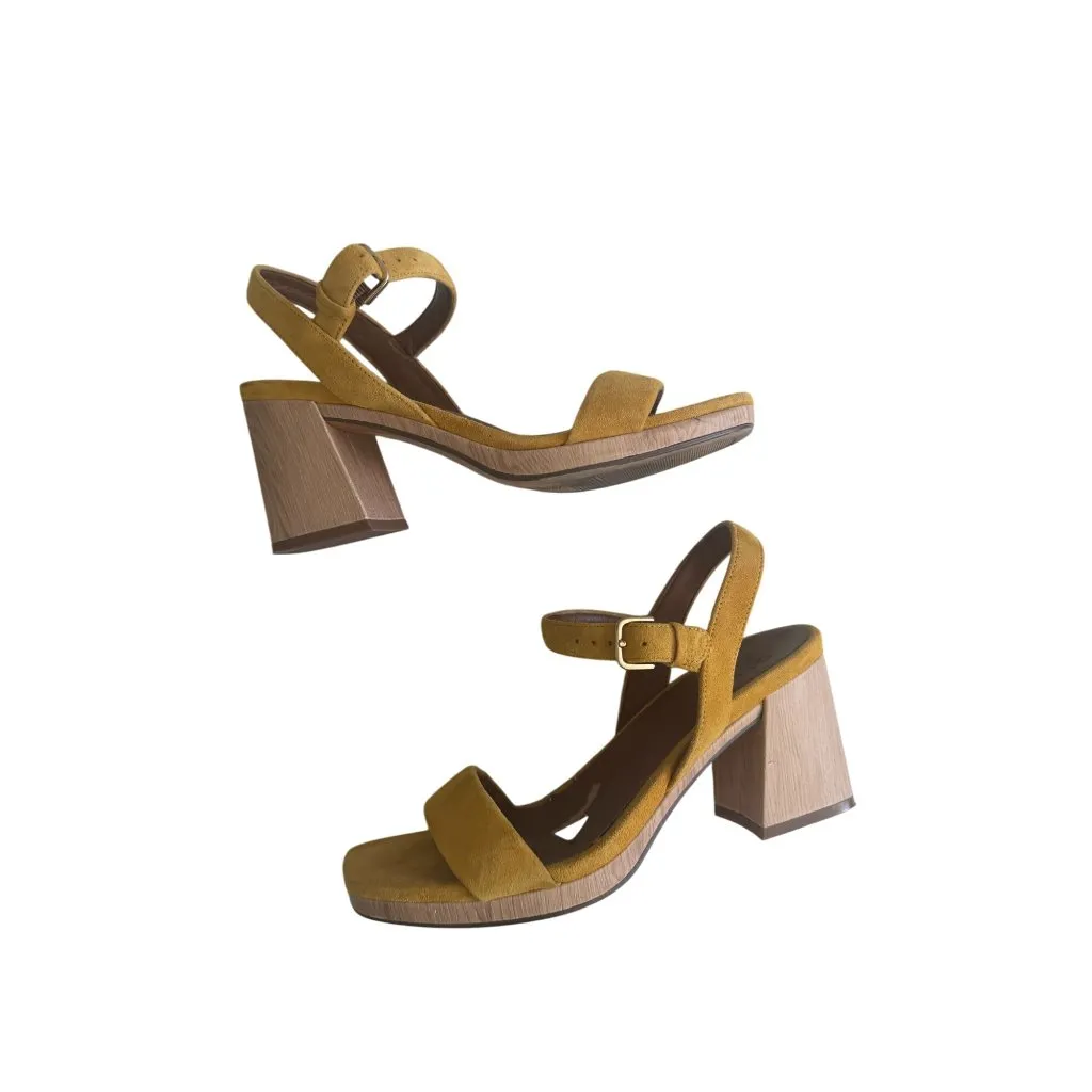 NATURALIZER Yellow Suede Sandals Heels Size 7.5W - Image 9