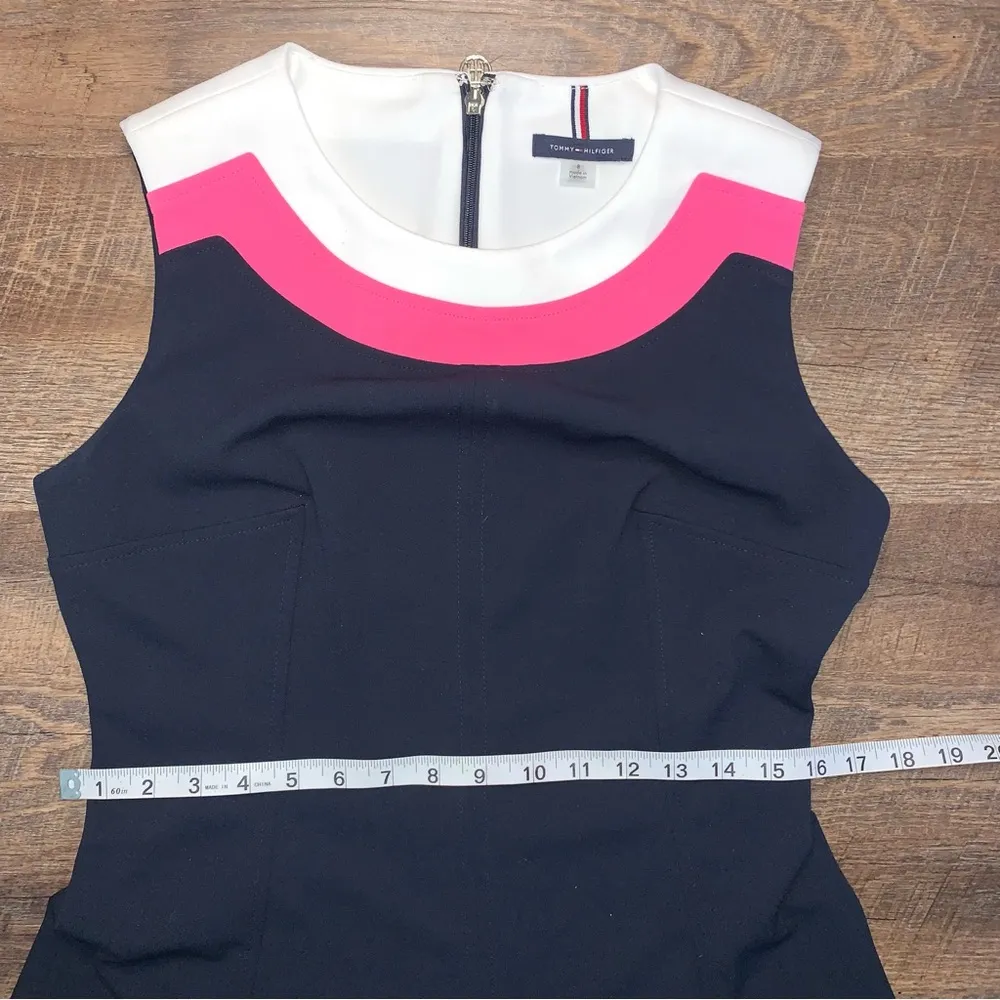 Tommy Hilfiger Womens Colorblocked Fit & Flare Dress Round Neckline Size 8 - Image 4