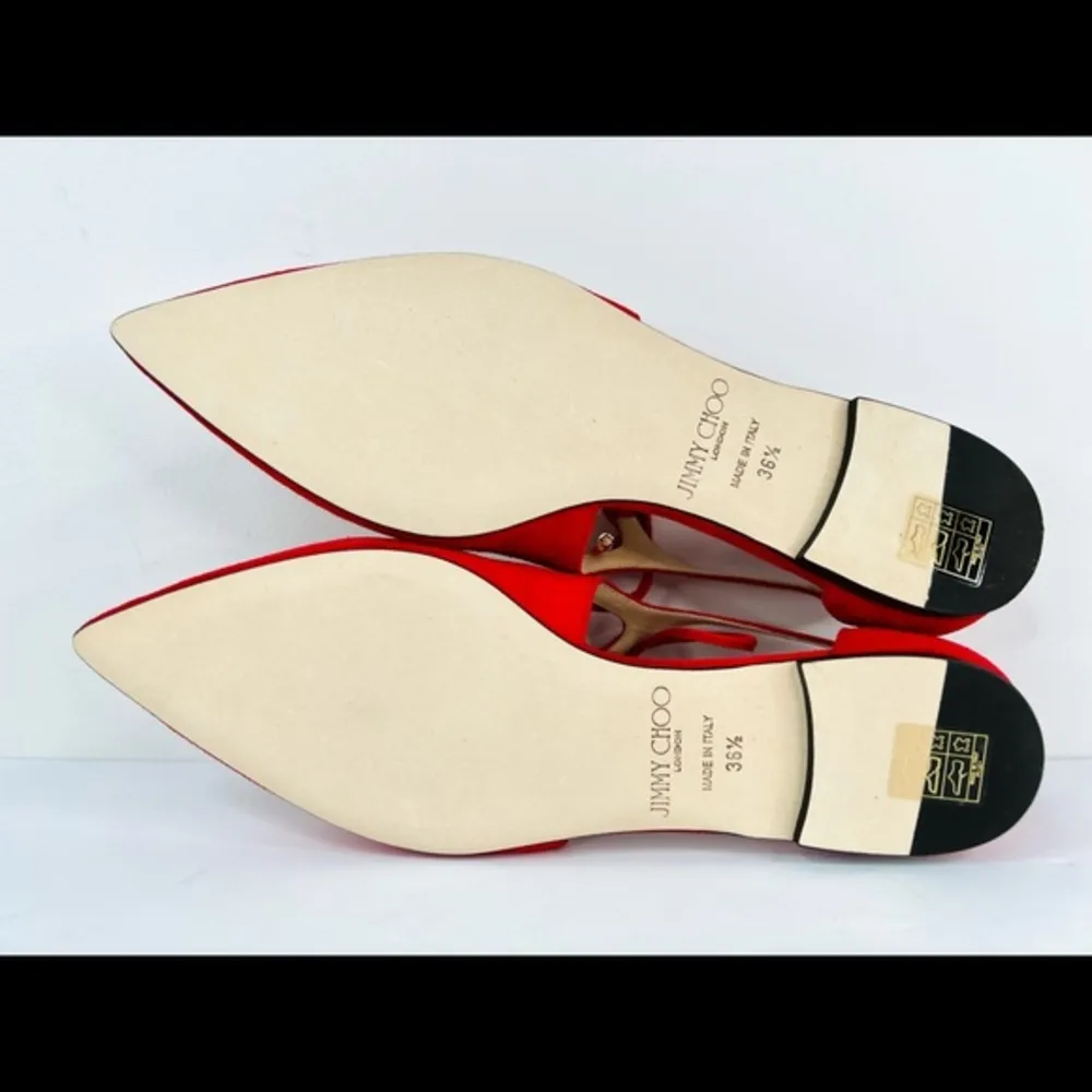 Jimmy Choo Vanessa Flat Red Suede Strap Lace Pointed Toe Ballet Flats Size 36.5 - Image 9