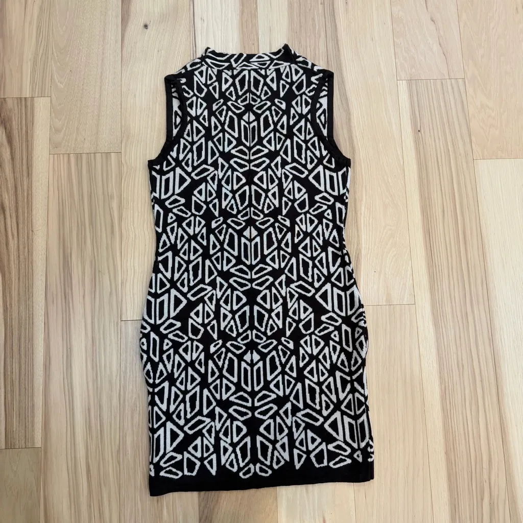 Brown and tan Zara geometric print dress sz M knit stretch #geometricprint - Image 3