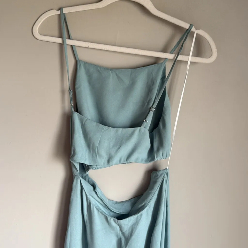 Reformation 'Kiwi' Turquoise Blue Asymmetrical Cutout High Slit Dress 4 - Image 7