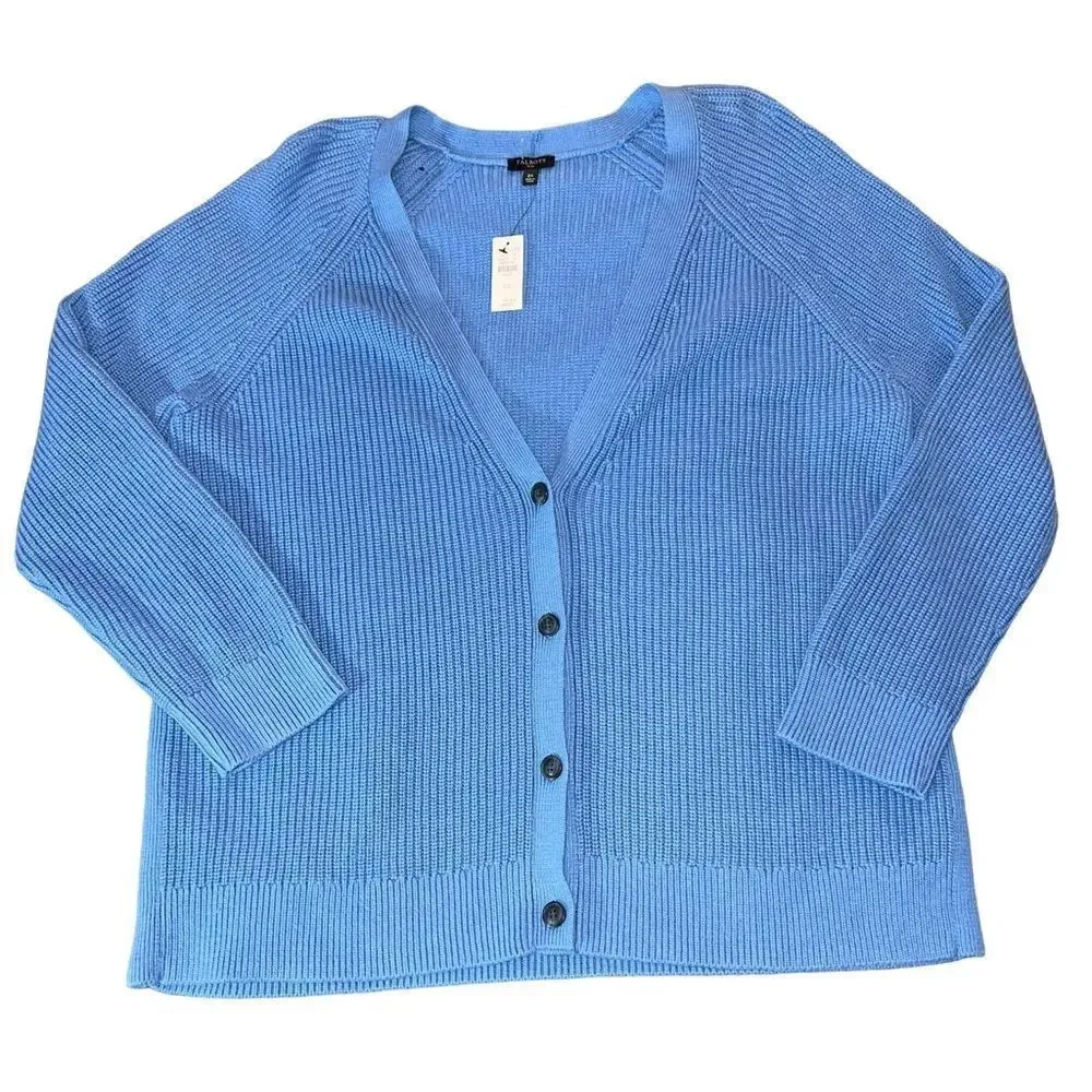 NWT Talbots‎ Blue Shaker Stitch Ribbed Knit Button Front Cardigan Size 1X - Image 2