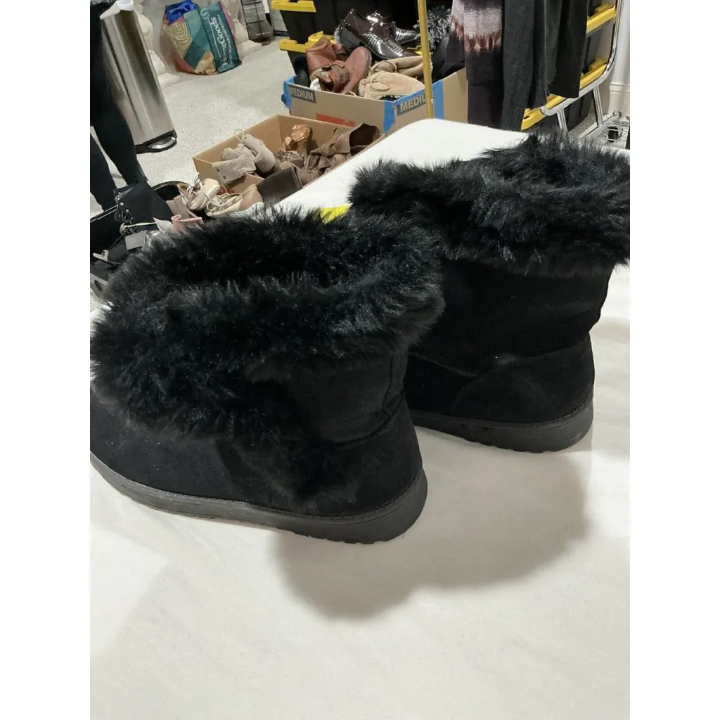 Woman’s Kohls So Paulinablck Black Faux Suede Fur Lined Warm Winter Boots 10 M - Image 3