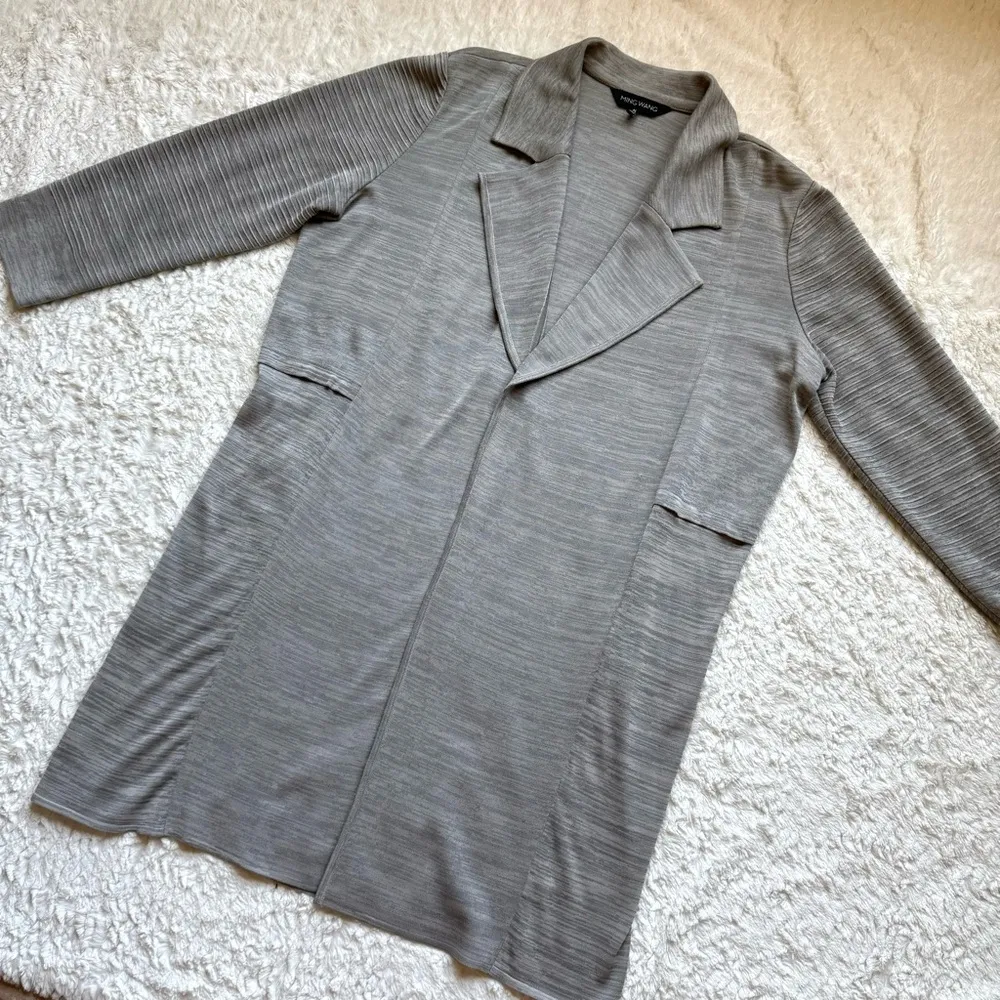 Ming Wang Open Front Long Cardigan Duster XL Gray Acrylic Knit Lagenlook Office - Image 5