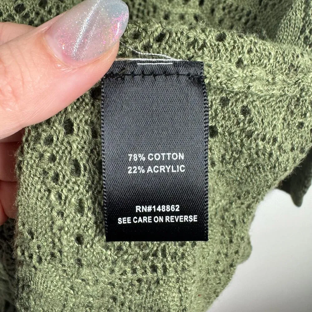 TORRID Top Women 4X Plus Size BOHO OPEN STITCH Green V-NECK CINCHED Spring - Image 6