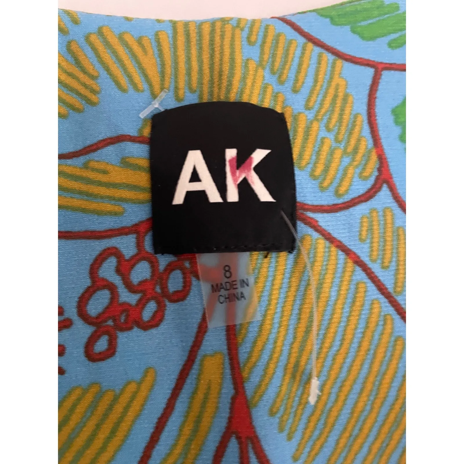 NWOT‎ AK Anne Klein Floral Dress Sleeveless V Neck Red Turquoise Size 8 - Image 3