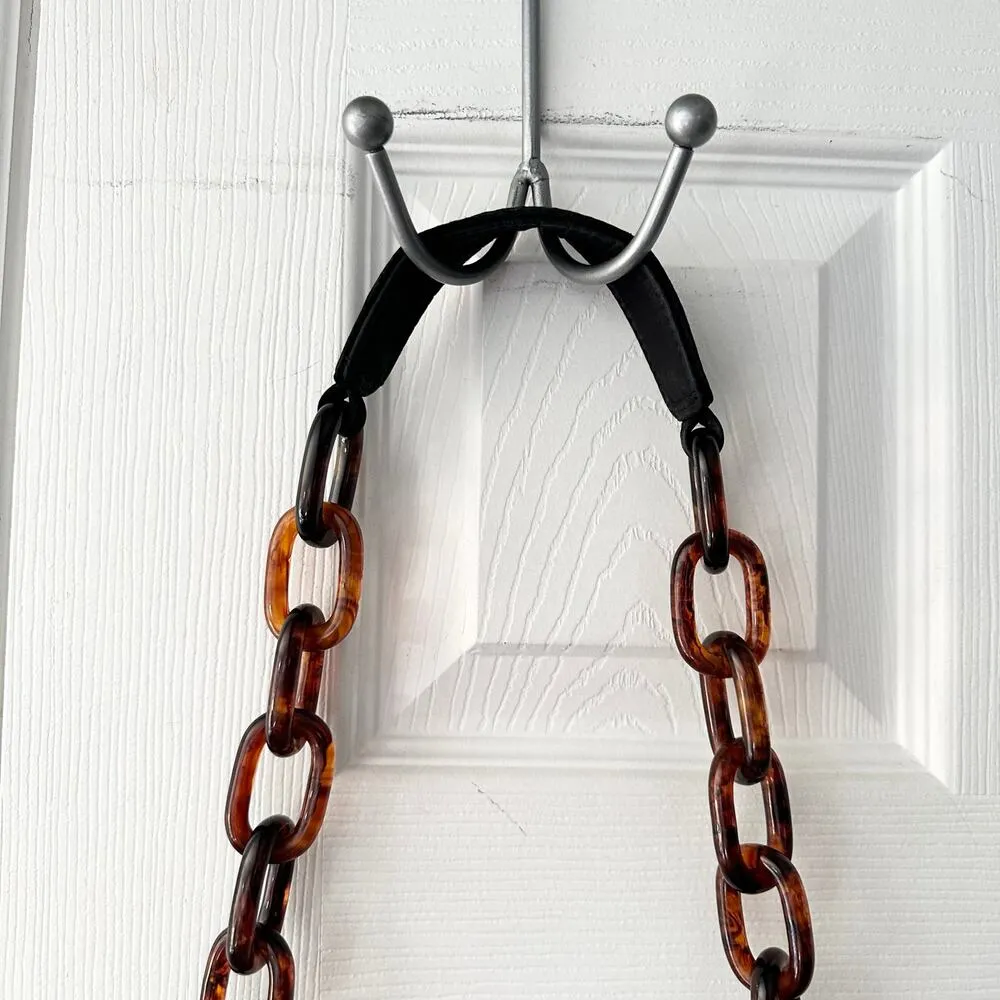 Silver Blue USA Black Nylon Shoulder Bag Tortoise Chainlink Strap Vintage Y2K - Image 3