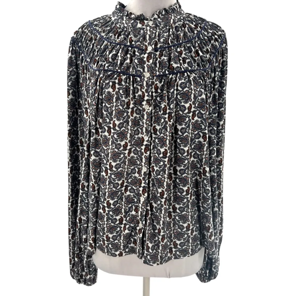 Boden Ruched Yoke Jersey Shirt nightshade paisley sz 14 Blue - Image 5