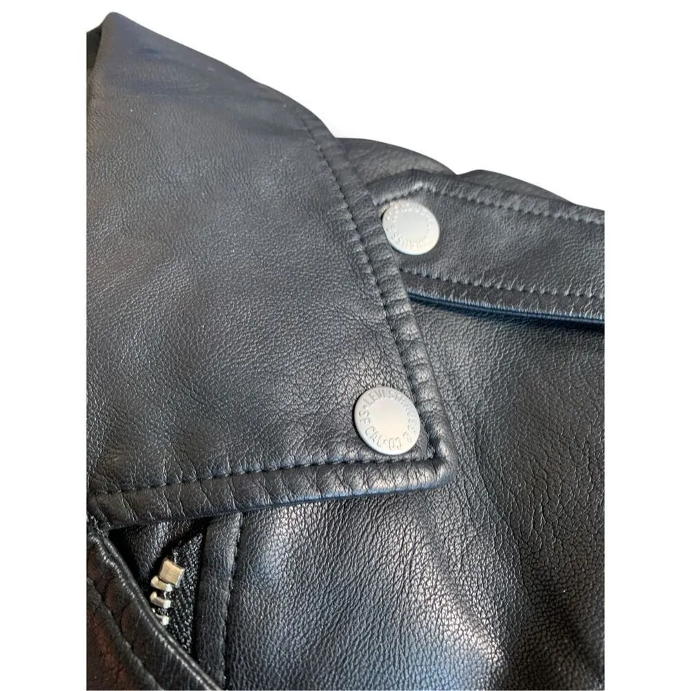 Levi’s NWT Faux Leather Moto Jacket Black Ribbed Hem Asymmetrical Zip Size XL - Image 5