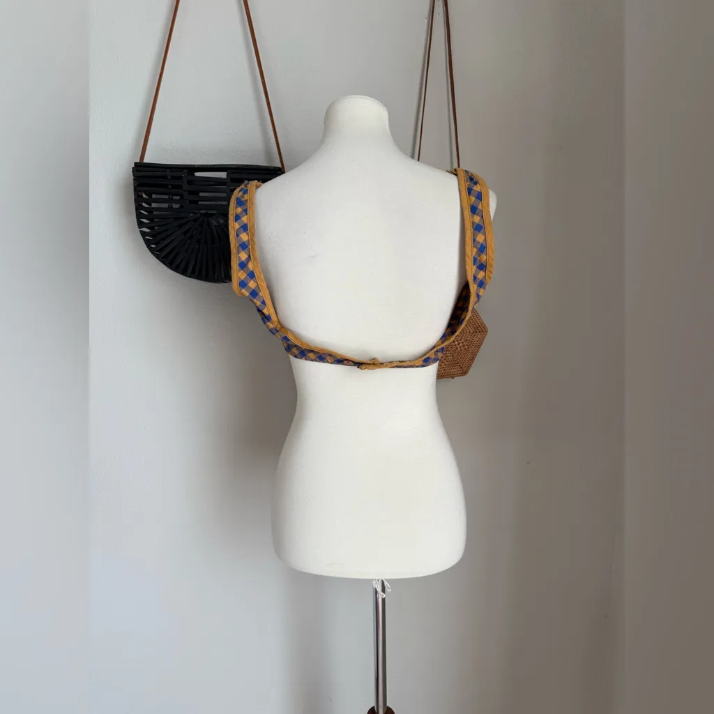 Vintage 1960’s Sears Sea Stars Plaid Groove Mod Bikini Top Blue Size M - Image 3