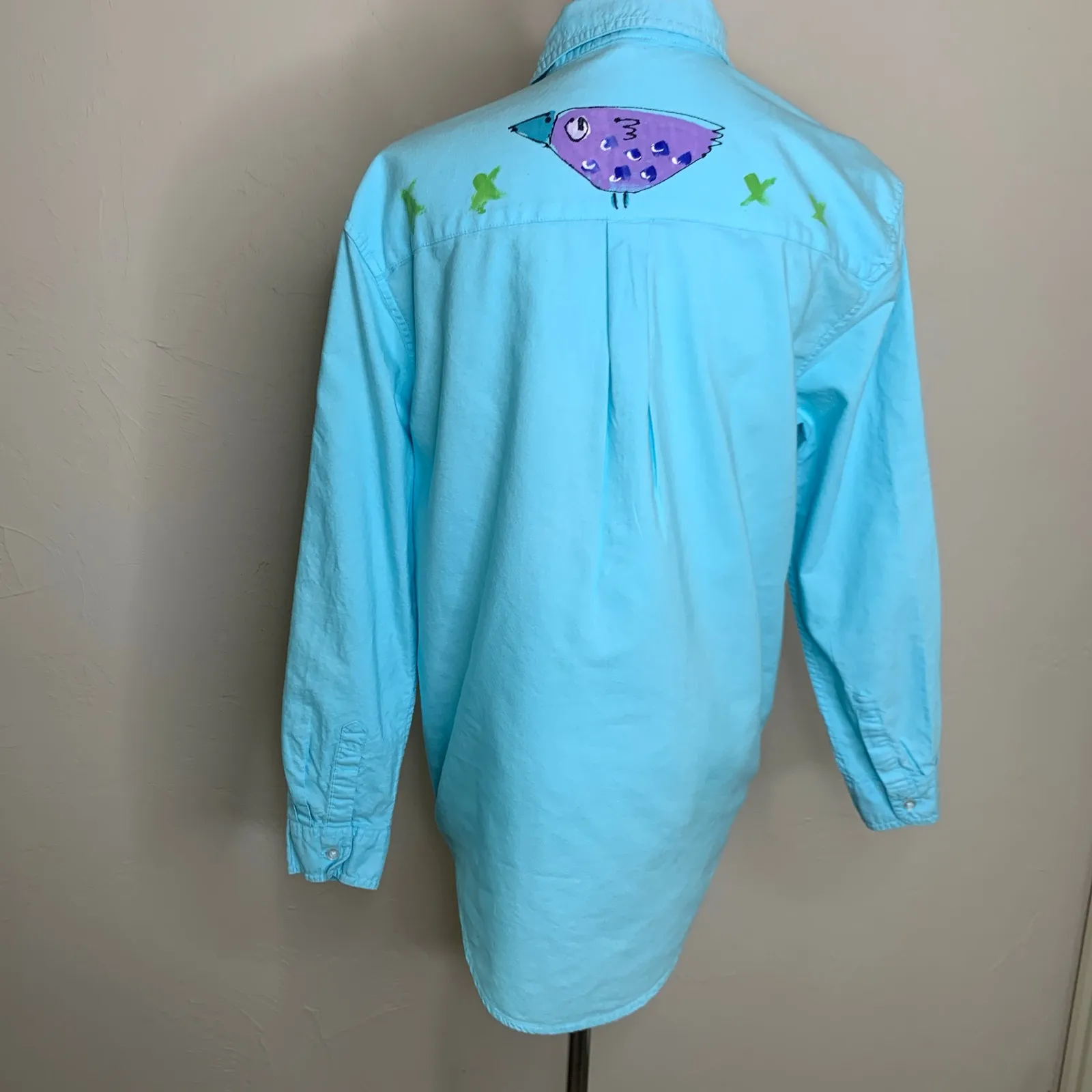 SeaSalt Aqua Button Up Shirt Sz Small Handpainted Blue - Image 2