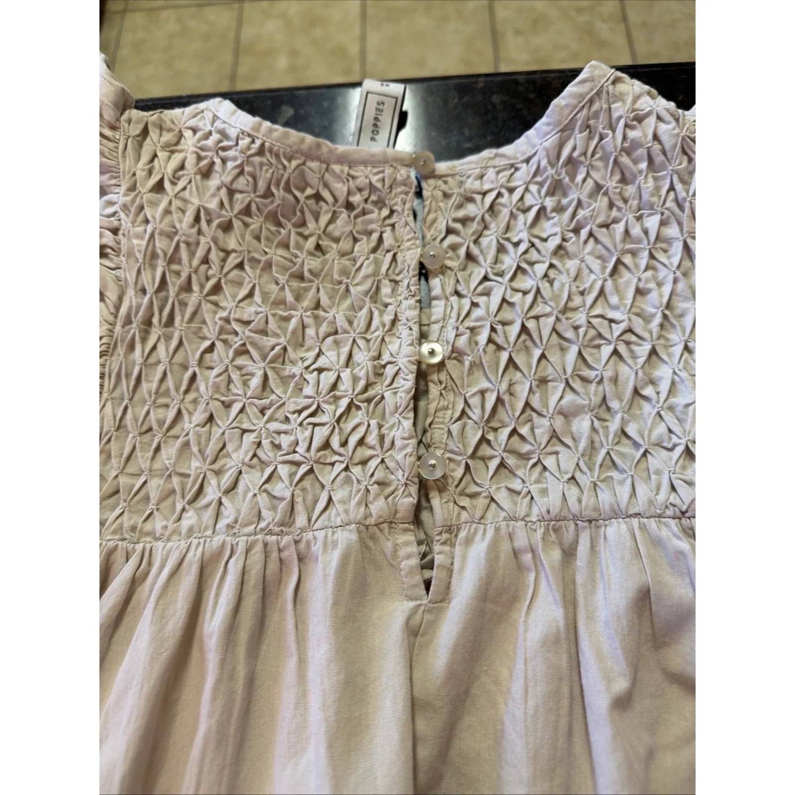 Scarlett Poppies Dress Sz XS Sundress Cotton Ruffle Beige Pockets Beachy Light Tan - Image 8