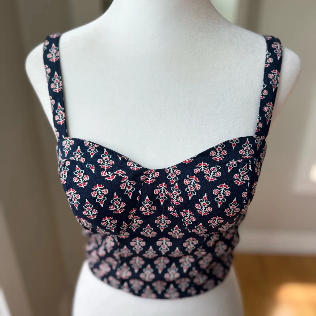 Band of Gypsies Navy Blue Red Floral Bustier Cropped Tank Top Size Small - Image 9