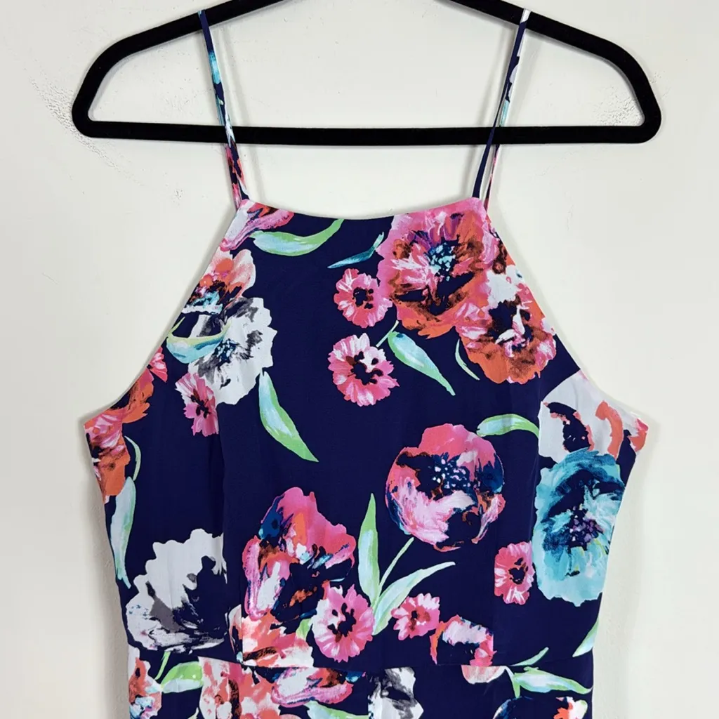 Yumi Kim Girl Next Door 100% Silk Navy Floral High Neck‎ Romper Size Large - Image 5