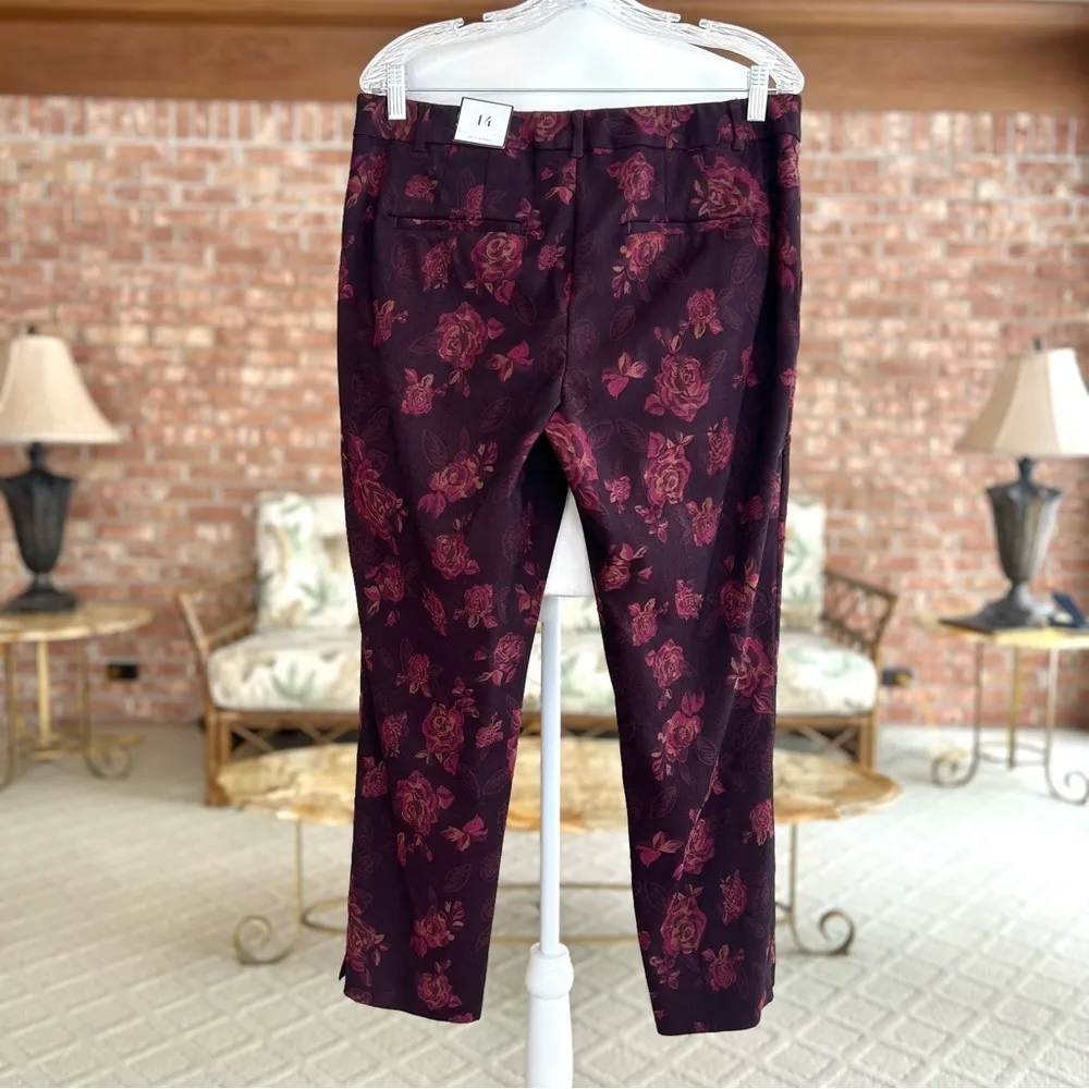 WHBM NEW Pants Cropped Ankle Jacquard Slim Plum Purple Floral 14 Dressy Chic - Image 9