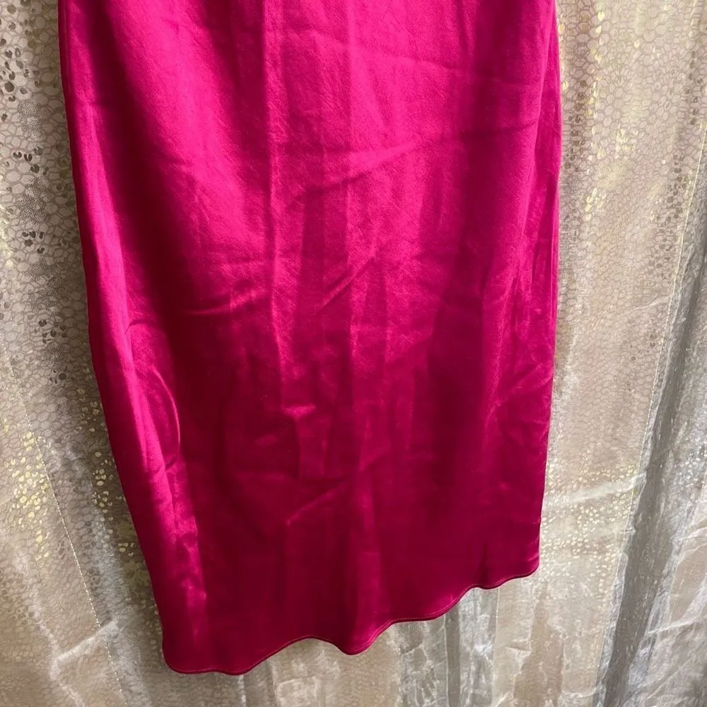 Express Magenta Pink Satin Cowl Neck Midi Slip Dress, S - Image 3