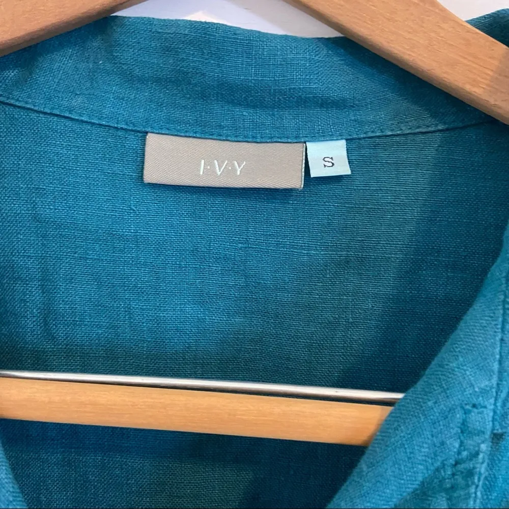 IVY Dark Turquoise Linen Blouse/Jacket. Size Small. - Image 3