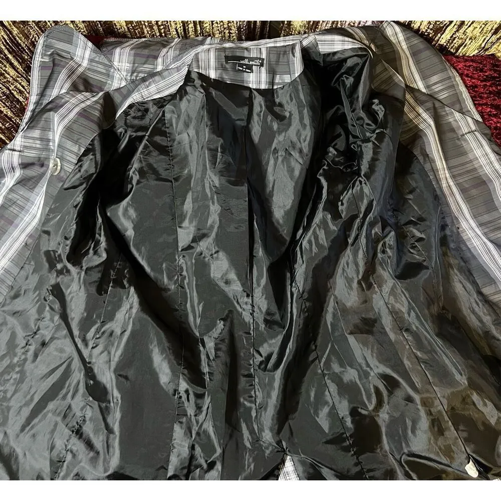 Women’s Plaid Gray/Purple Button Rain Coat MEDIUM Gray - Image 9