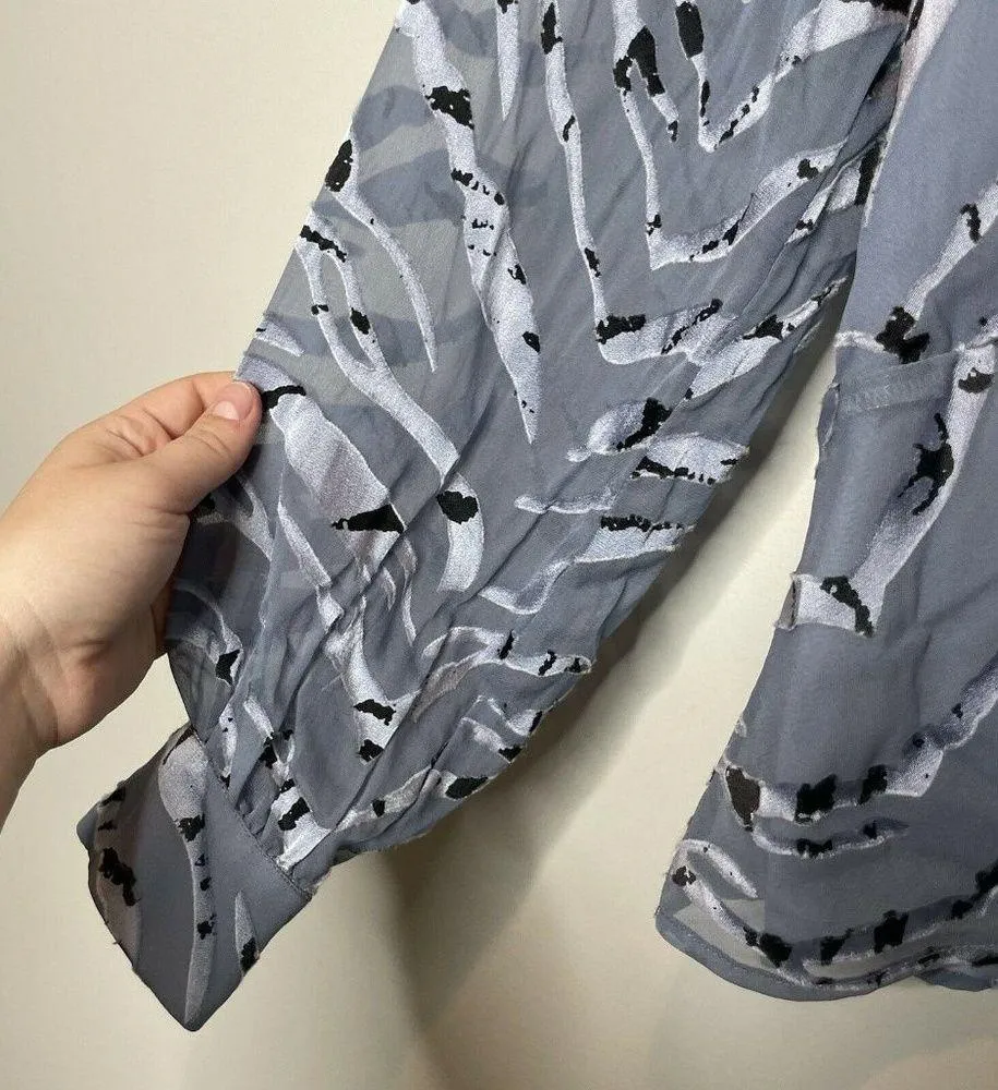 Parker Silk Blend Blue Velvet Zebra Print Tie Front Blouse Size XS - Image 5