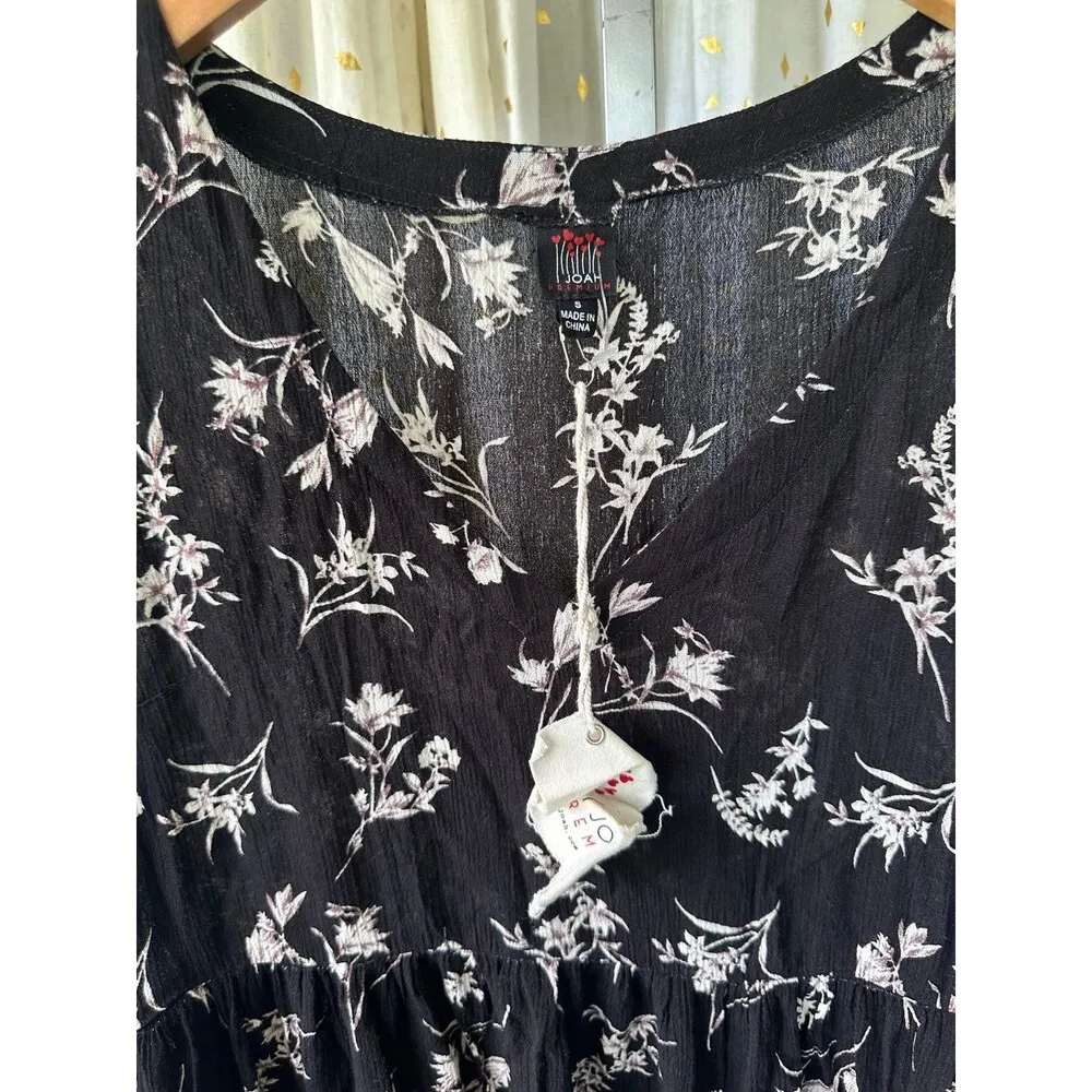 I Joah Premium NWT Semi Sheer Light Crinkle Floral Baby Doll Sun Dress S Black - Image 5