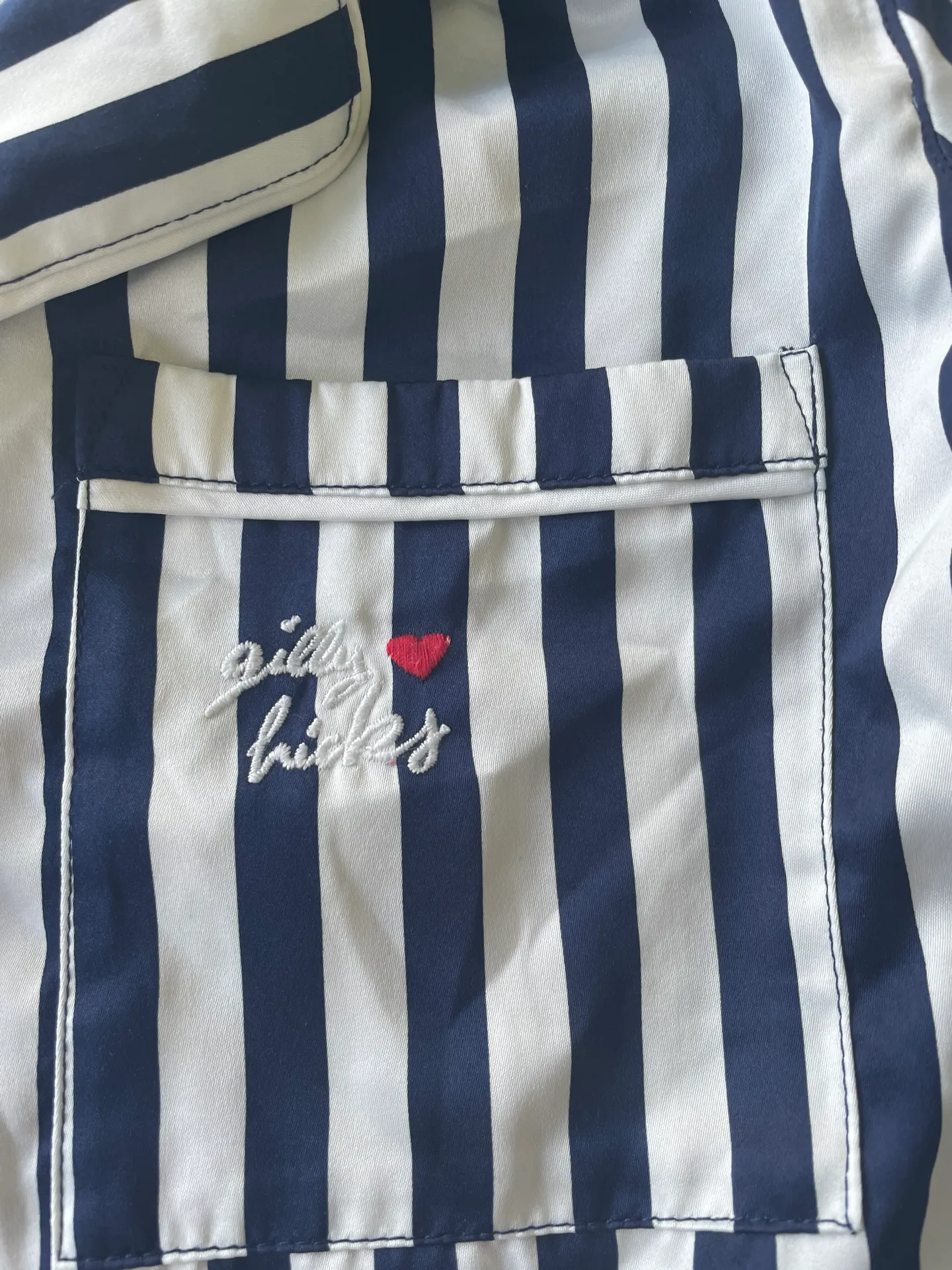 Satin Pajama Top Blue White Stripes Size Medium - Image 6