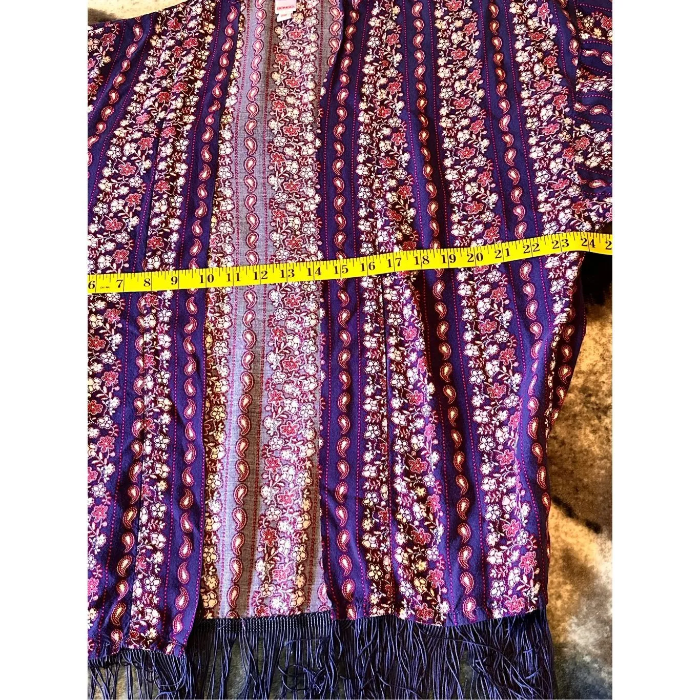 Bongo Blue Red White Scarf Print Fringe Kimono Jacket Women Juniors S/M - Image 8