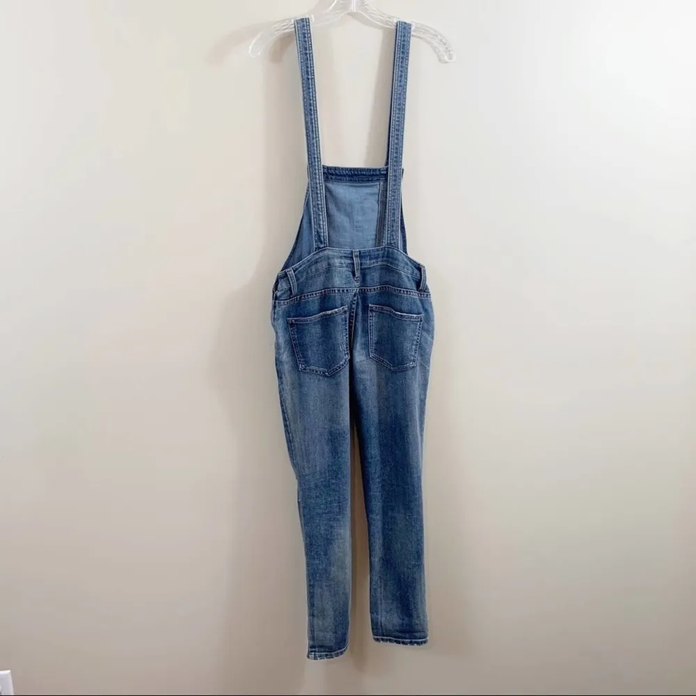 Free People Distressed Denim Skinny Overalls - Image 10