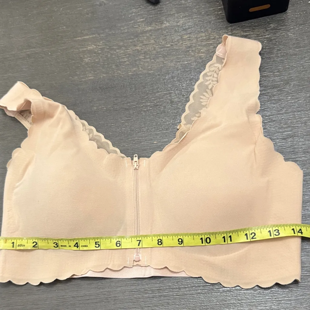 Seamless Nude Lace Trim Bra Tan Size 3X - Image 9