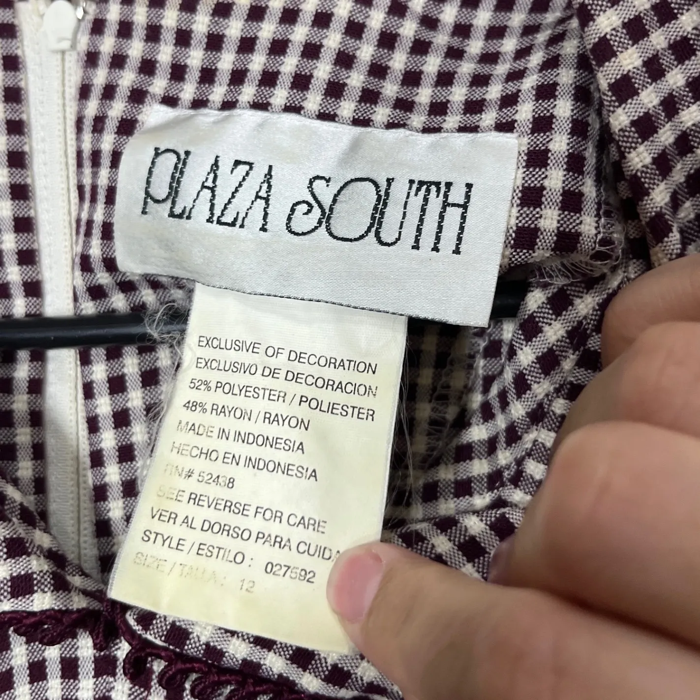 Plaza South Vintage Gingham Maxi Dress Long Sleeve Collar Button Detail Size 12 Purple - Image 5