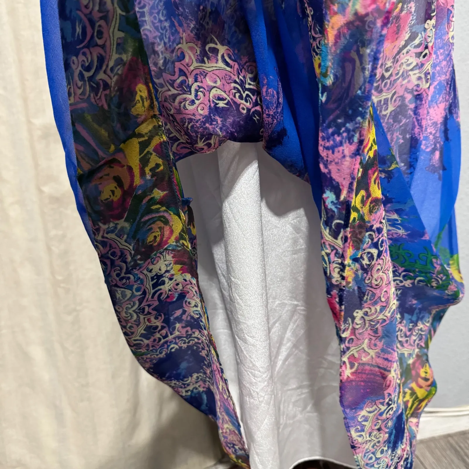 Vintage PRINCESS Maxi Dress Blue Floral Rhinestone Embellished Bohemian Flowy S - Image 6