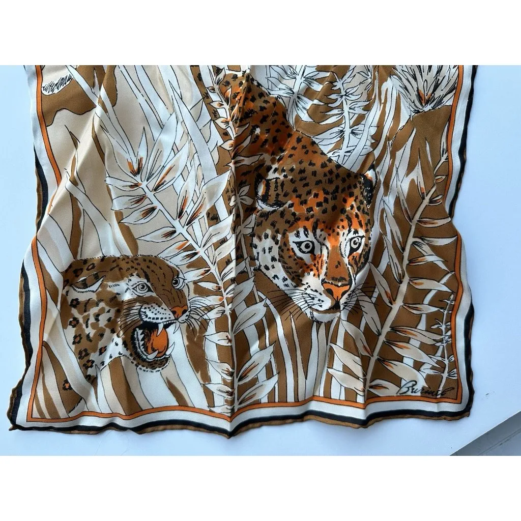 BURMEL Leopard Animal Print Silk Rayon Blend Scarf Brown Orange 60s 70s Vintage - Image 4