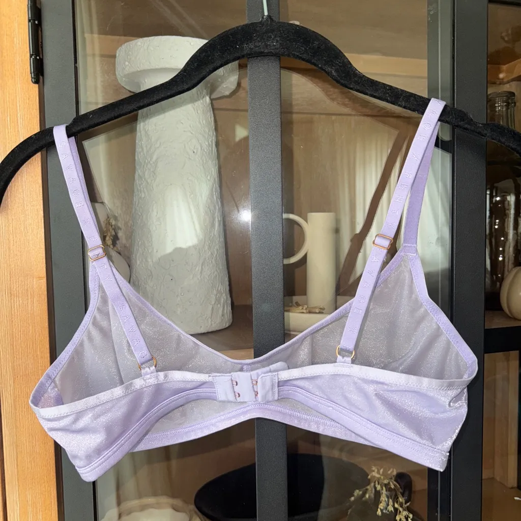 Savage X Fenty Sheer bra Lavender Glissenette Bralette metallic shimmer logo Purple Size M - Image 3