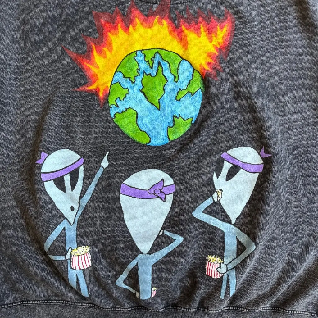 Buddha Buds “The Burning Planet” Limited Edition Hoodie Rare Streetwear Unisex Gray Size XL - Image 4