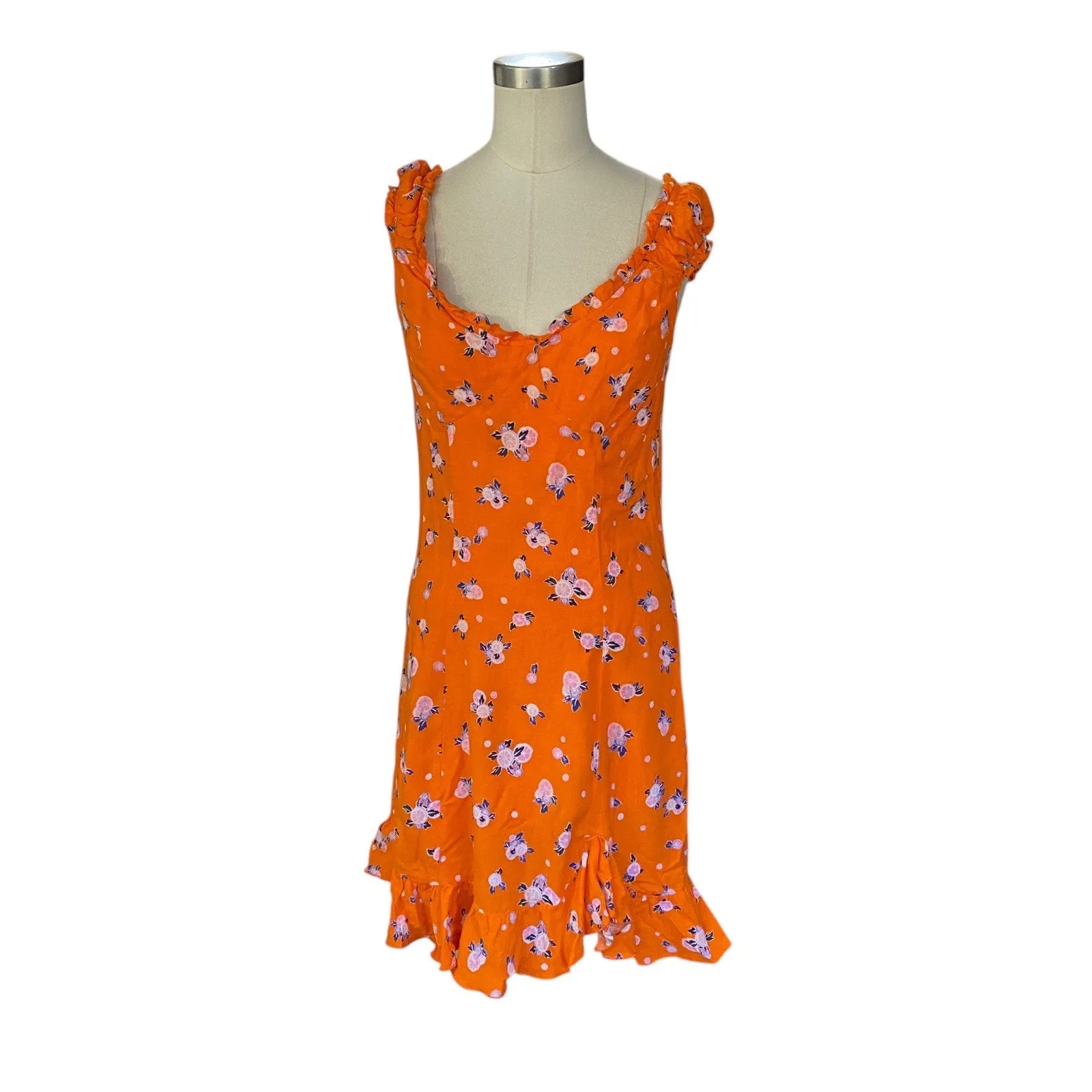 Free People Ruffle Mini Dress Womens Size XS Like A Lady Print Orange - Image 11