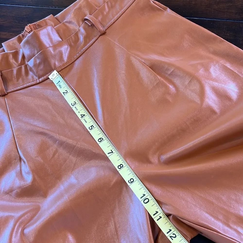 SHEIN High Waist Paper Bag Waist Brown Belted Faux Leather Pants Size Large - Image 11