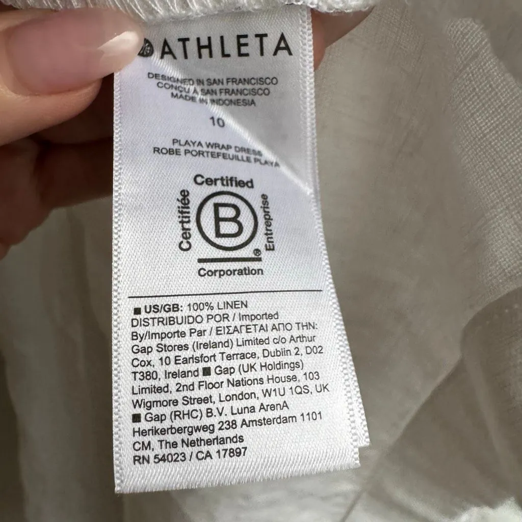 Athleta Playa Wrap Linen Dress White Size 10 Medium 100% Linen Short Sleeve Tied - Image 7