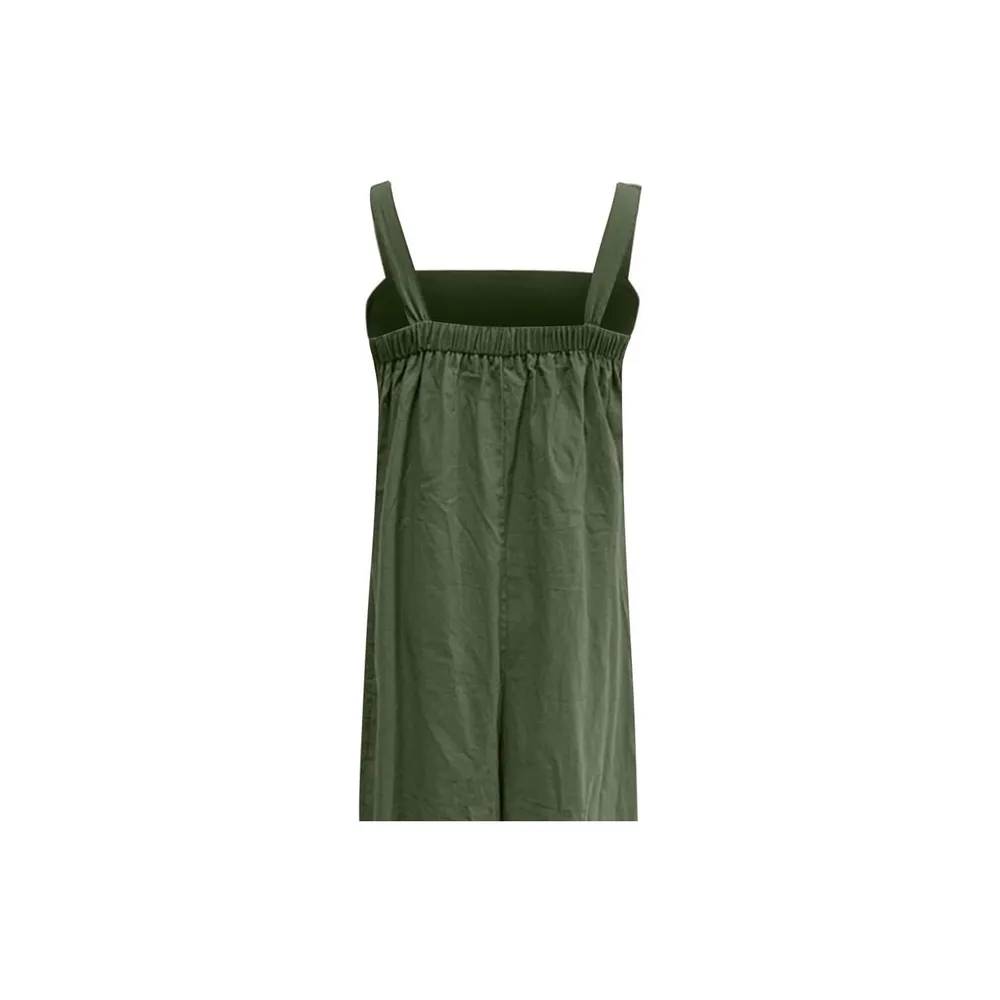 NEW Linen Soft Cotton Sleeveless Loose Jumpsuit Adjustable Straps M Army Green Size M - Image 6